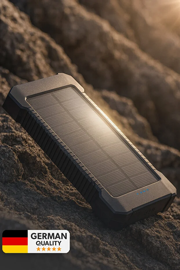 Güneş Enerjili Solar Powerbank 10000mah Led Işıklı Taşınabilir Batarya Şarj Cihazı Siyah